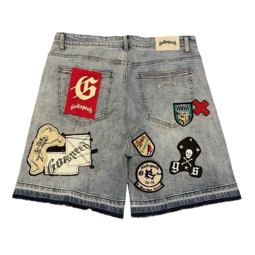 Godspeed Patchwork Denim Shorts (blue)