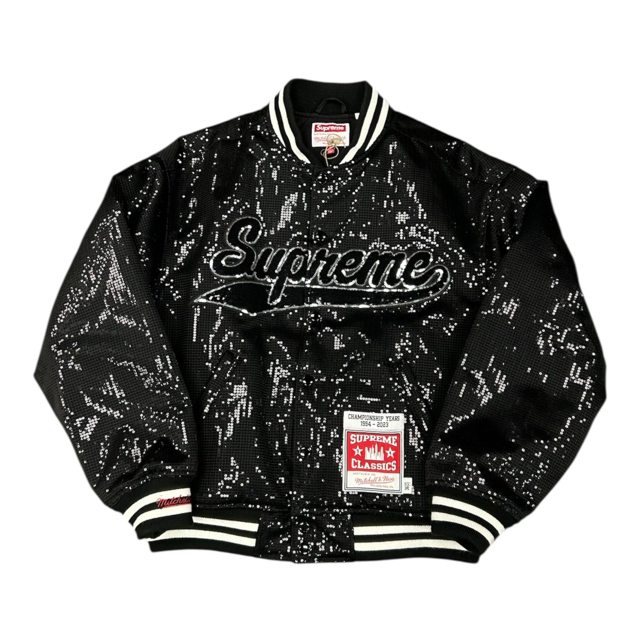 Supreme Mitchell & Ness Sequin Varsity Jacket Black - Preowned