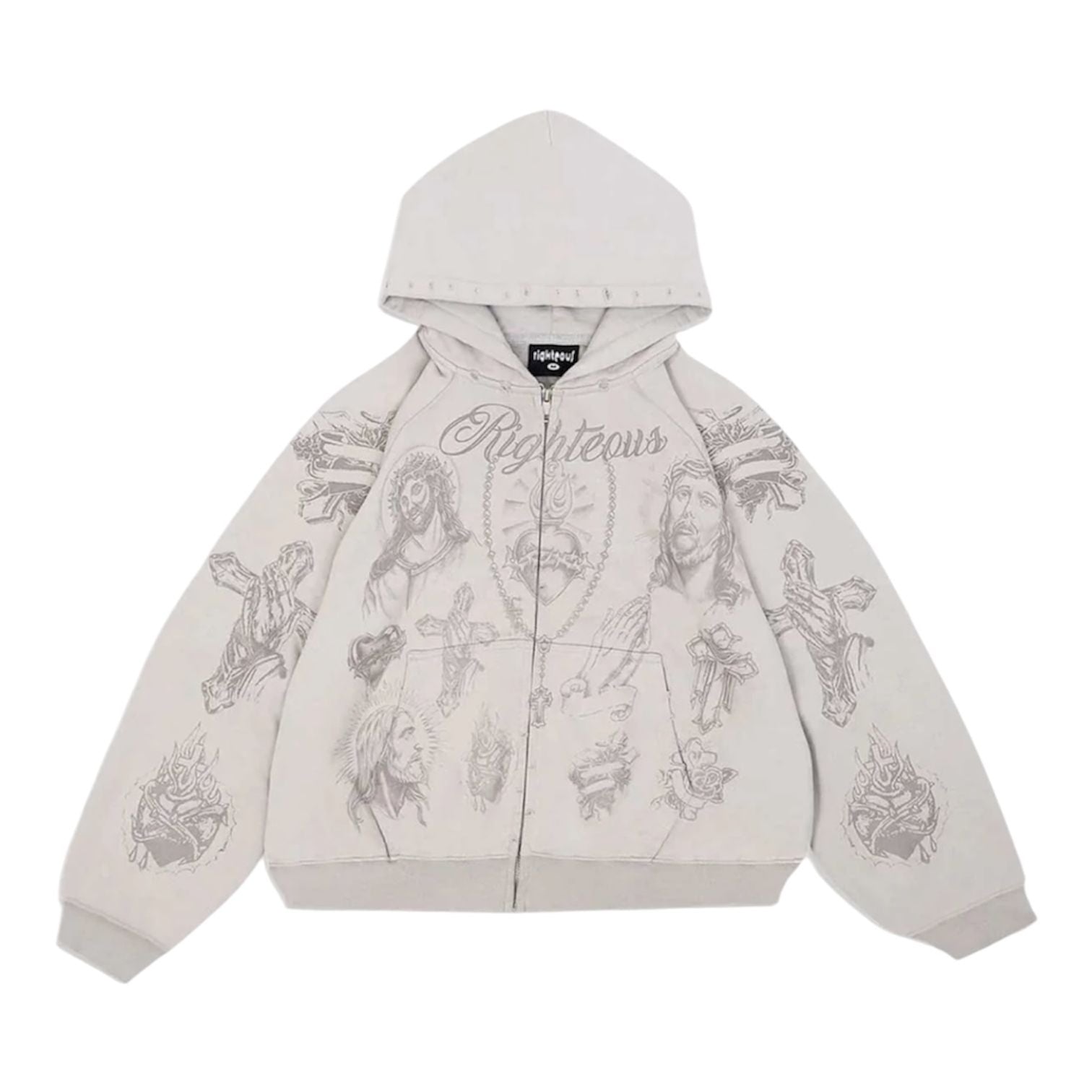 We Are Righteous Tattoo Zip Up Hoodie (Grey) - Preowned