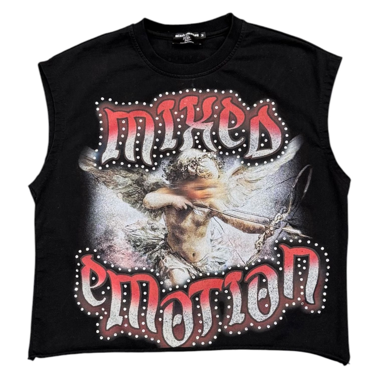 Mixed Emotion Angel Rhinestone Sleeveless Tee (Black) - Preowned