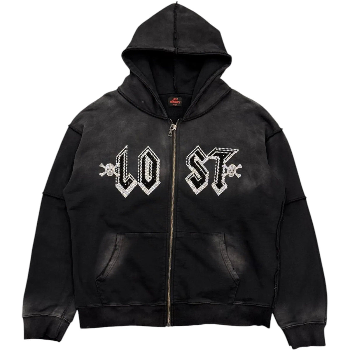 Lost Intricacy Rhinestone Zip Up Hoodie (Black) - Preowned
