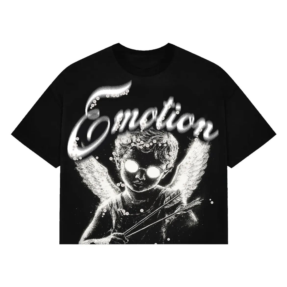 Mixed Emotion Pearl Cropped Tee (Black) - Preowned