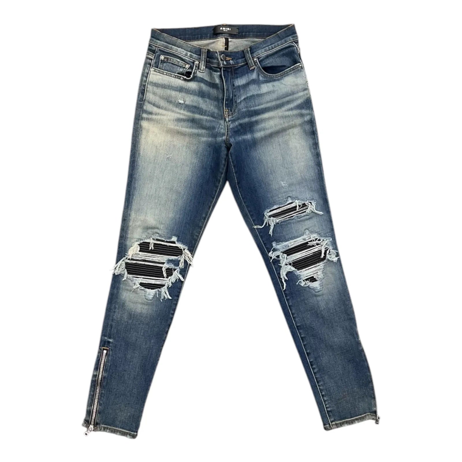 Amiri MX1 Black Patch Zipper Jeans (Indigo) - Preowned