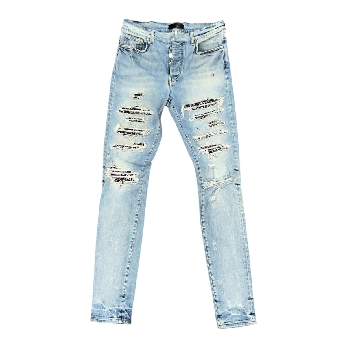 Amiri MX1 Black Paisley Patch Jeans (Clay Indigo) - Preowned