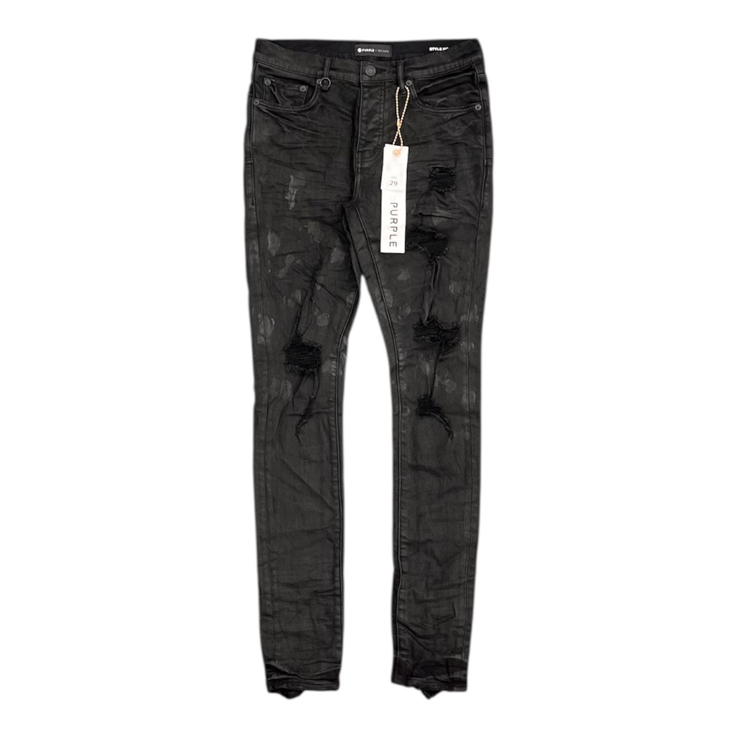 Purple Brand Low Rise Coated Skinny Jeans (Black Oil Spill)