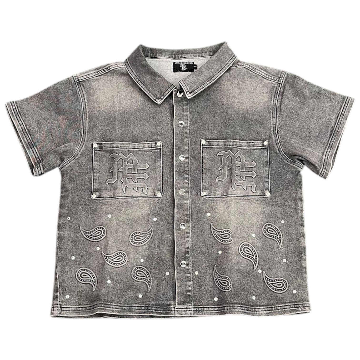 Mixed Emotion Paisley Denim Shirt (Grey) - Preowned