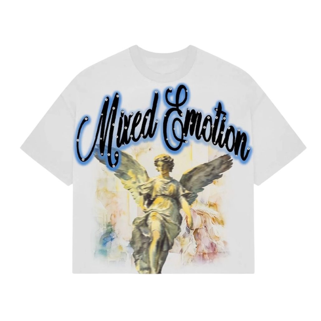 Mixed Emotion Statue Rhinestone Tee (White)