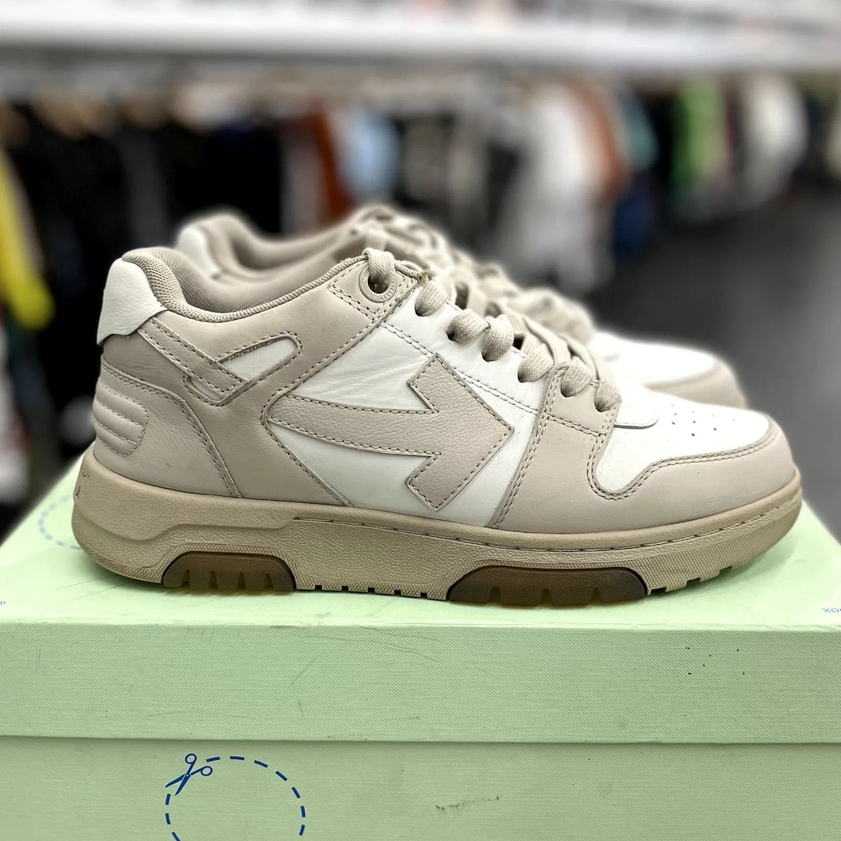 OFF-WHITE Out Of Office OOO Low Tops (White Tan) - Preowned