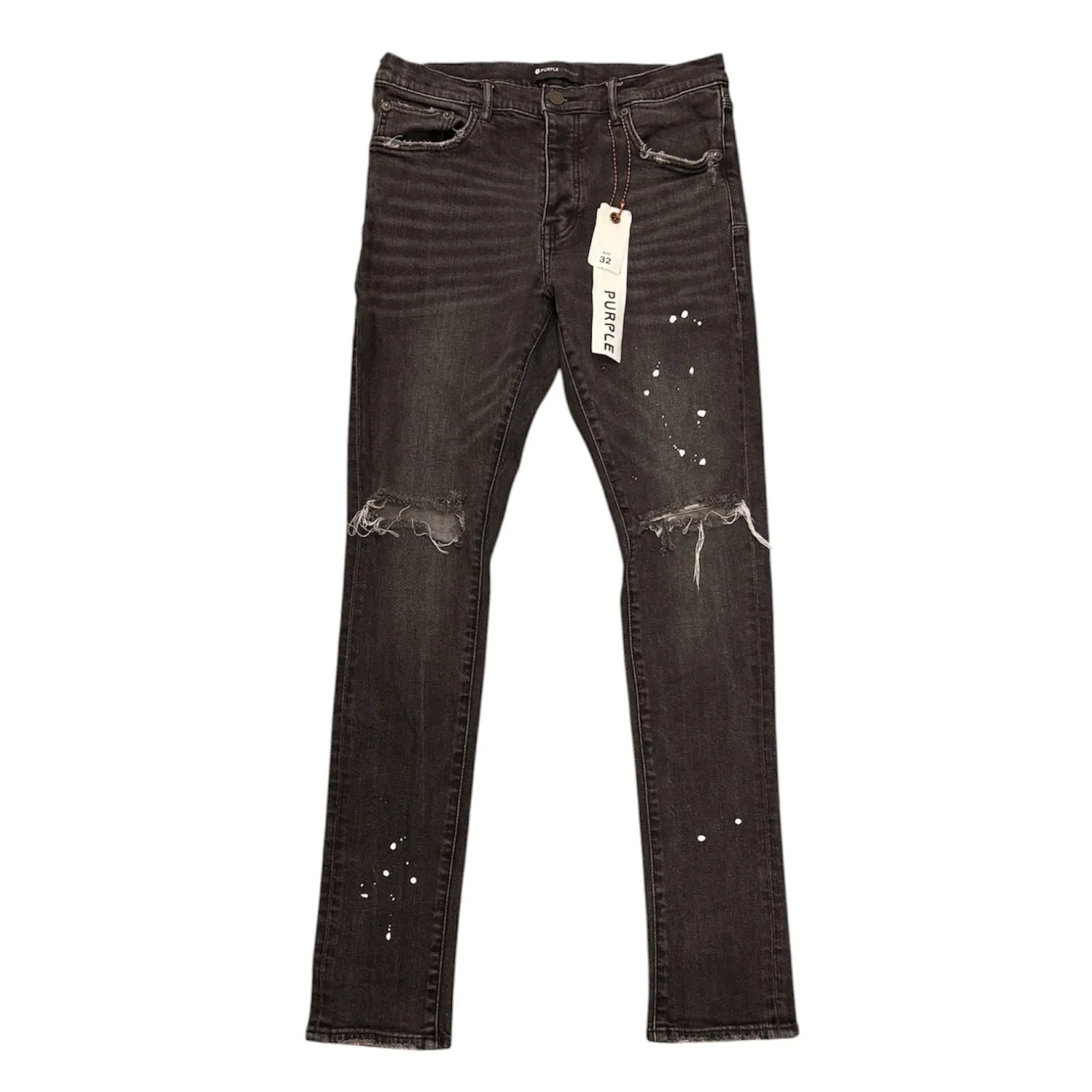 Purple Brand Knee Slit Paint Jean (Grey Wash) - Preowned