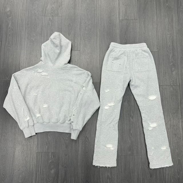 Lostshdws Double Layer Distressed Sweatsuit (Heather Grey) - Preowned