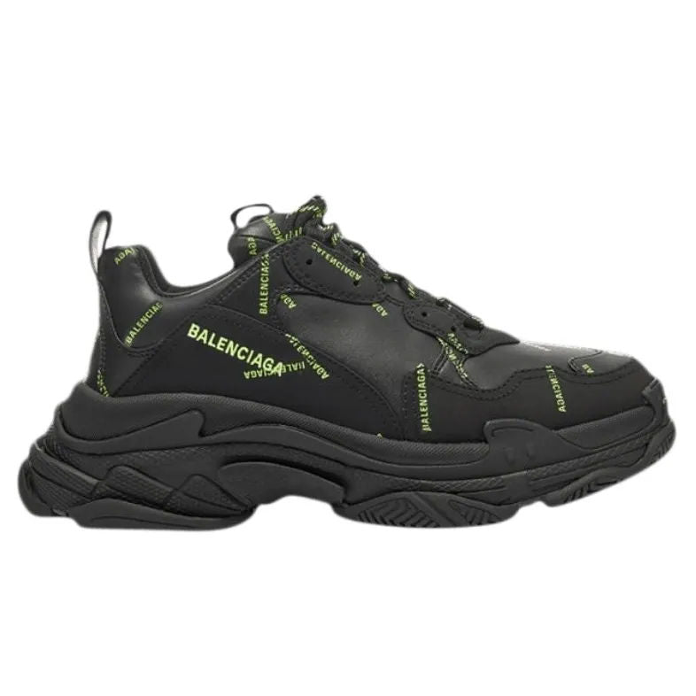 Balenciaga All Over Logo Triple S (Black Fluo Yellow) - Preowned