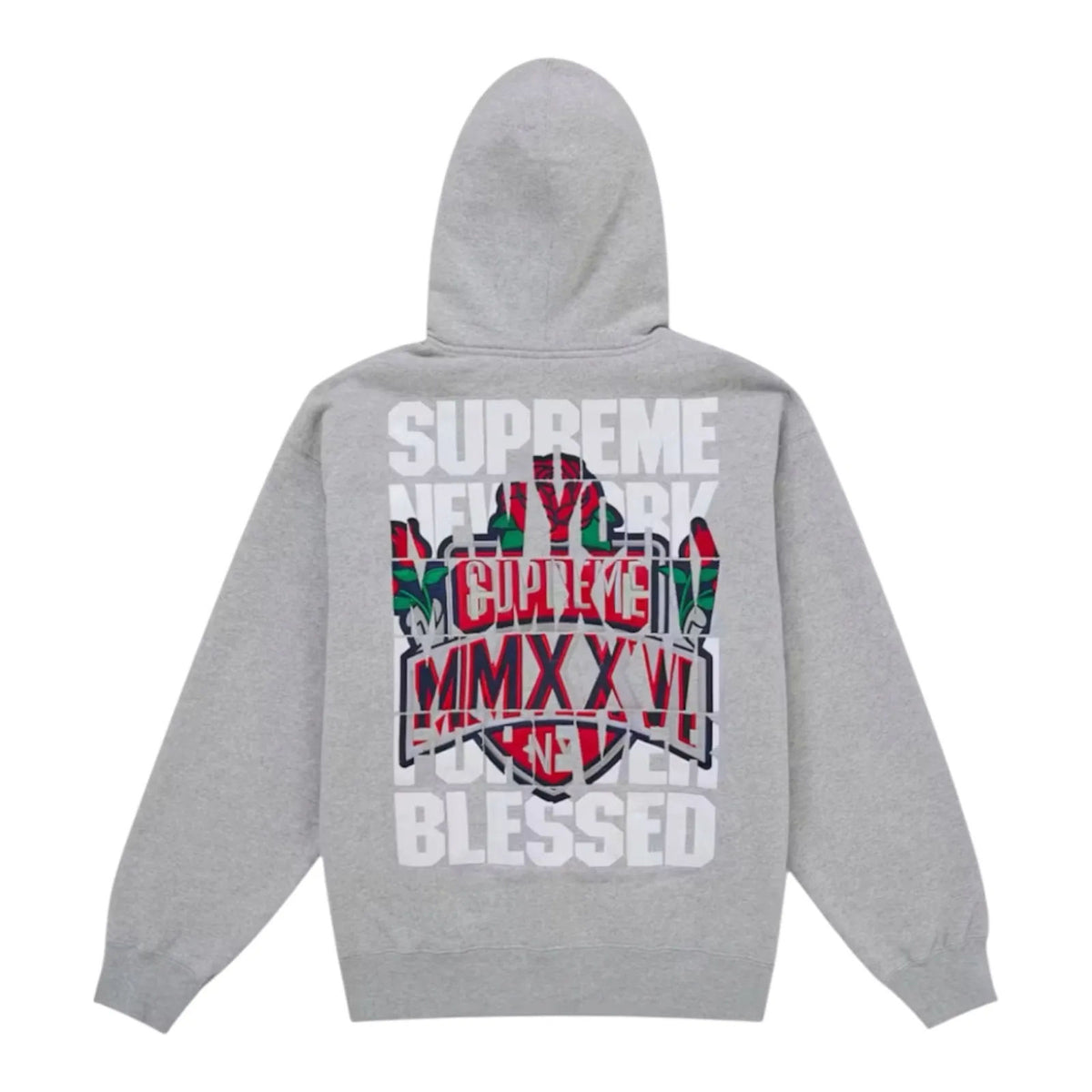 Supreme Blessed Applique Zip Up Hooded Sweatshirt Heather Grey