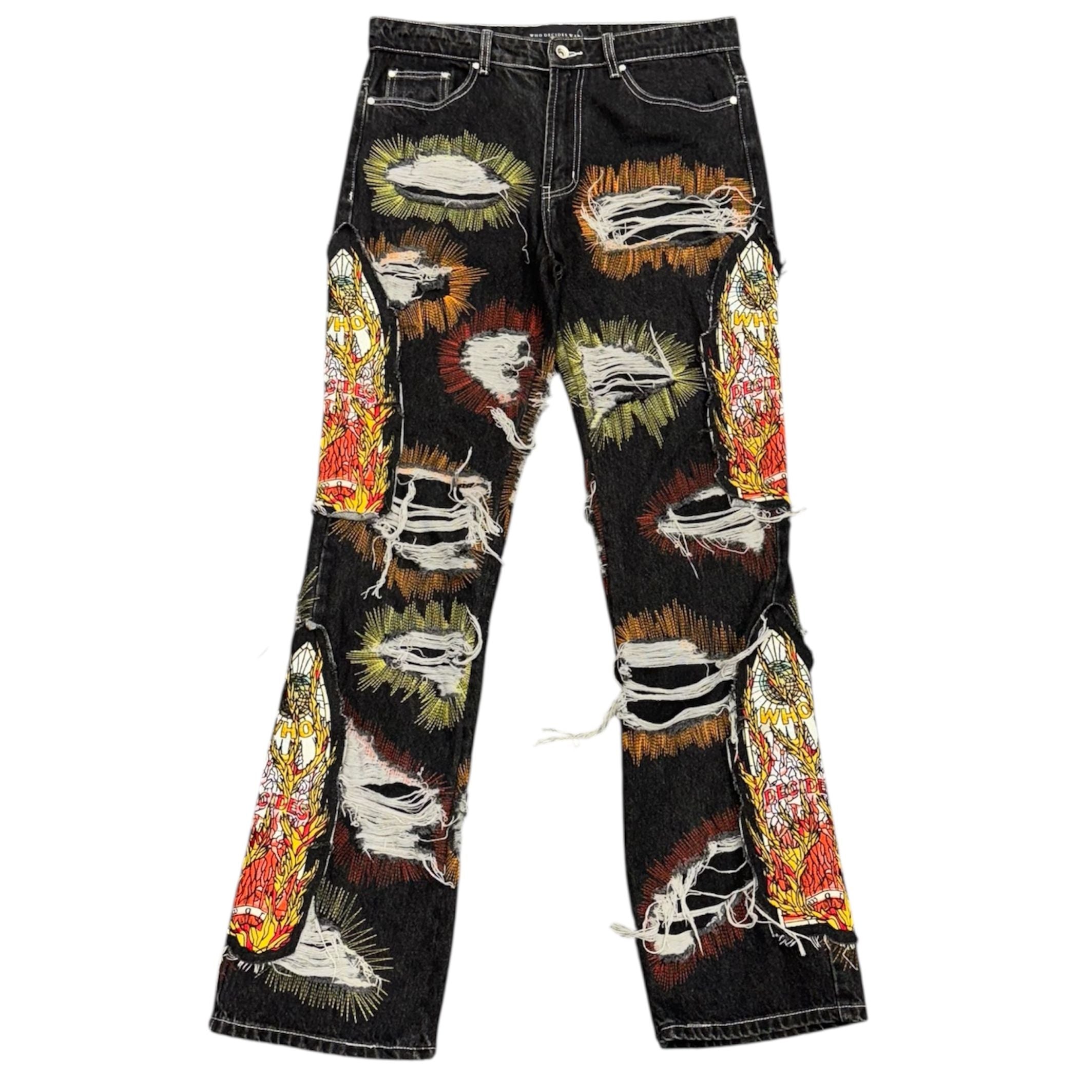Who Decides War All Over Embroidery Jeans (Black) - Preowned