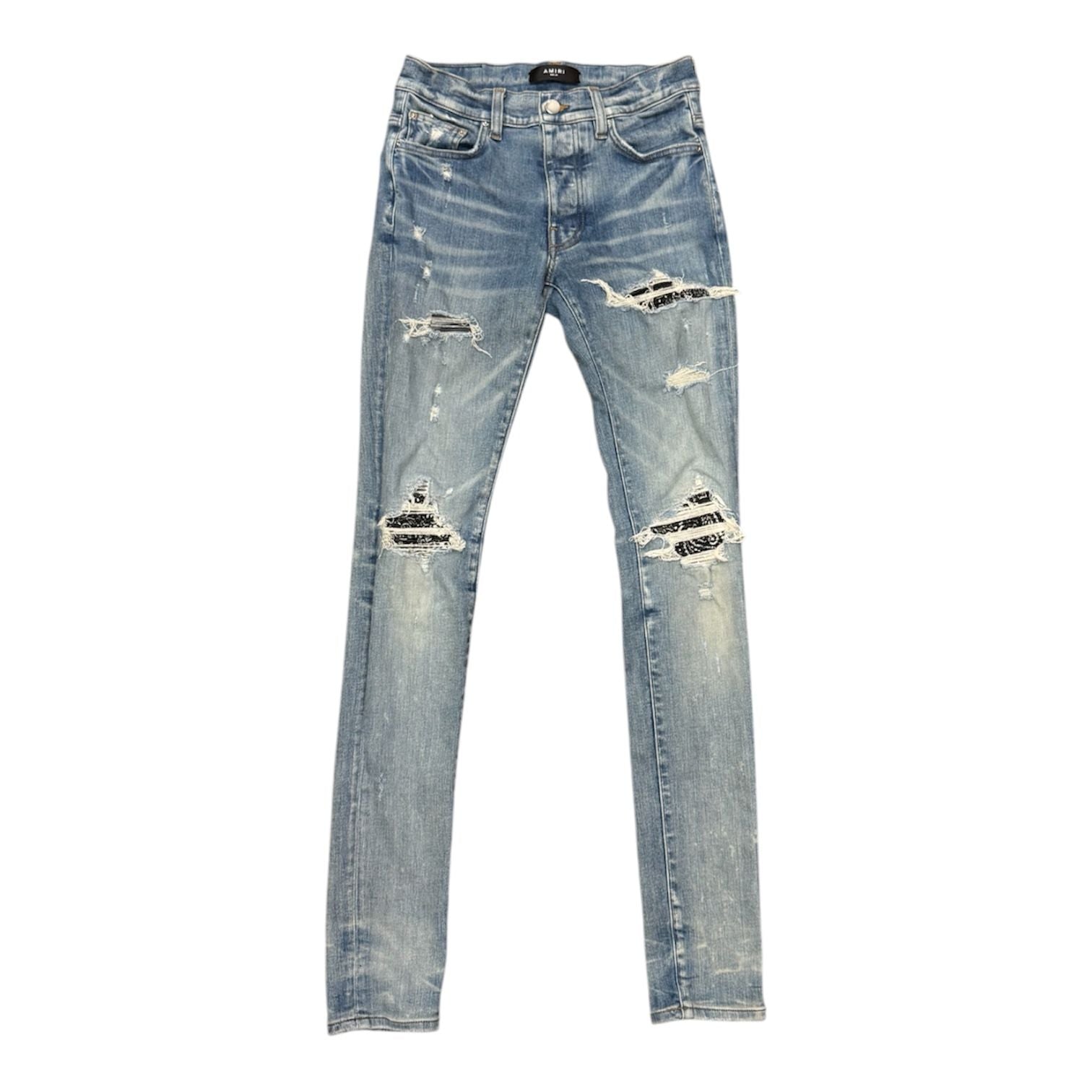 Amiri MX1 Black Bandana Patch Jeans (Indigo) - Preowned