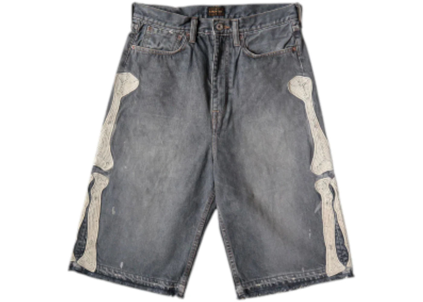 Kapital 14 Oz Denim 5P Bone Embroidery Shorts Black - Preowned