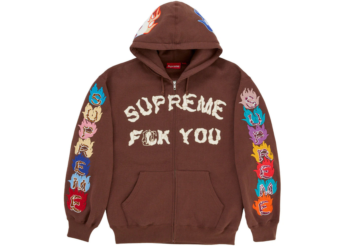 Supreme F**k You Zip Up Hooded Sweatshirt Brown