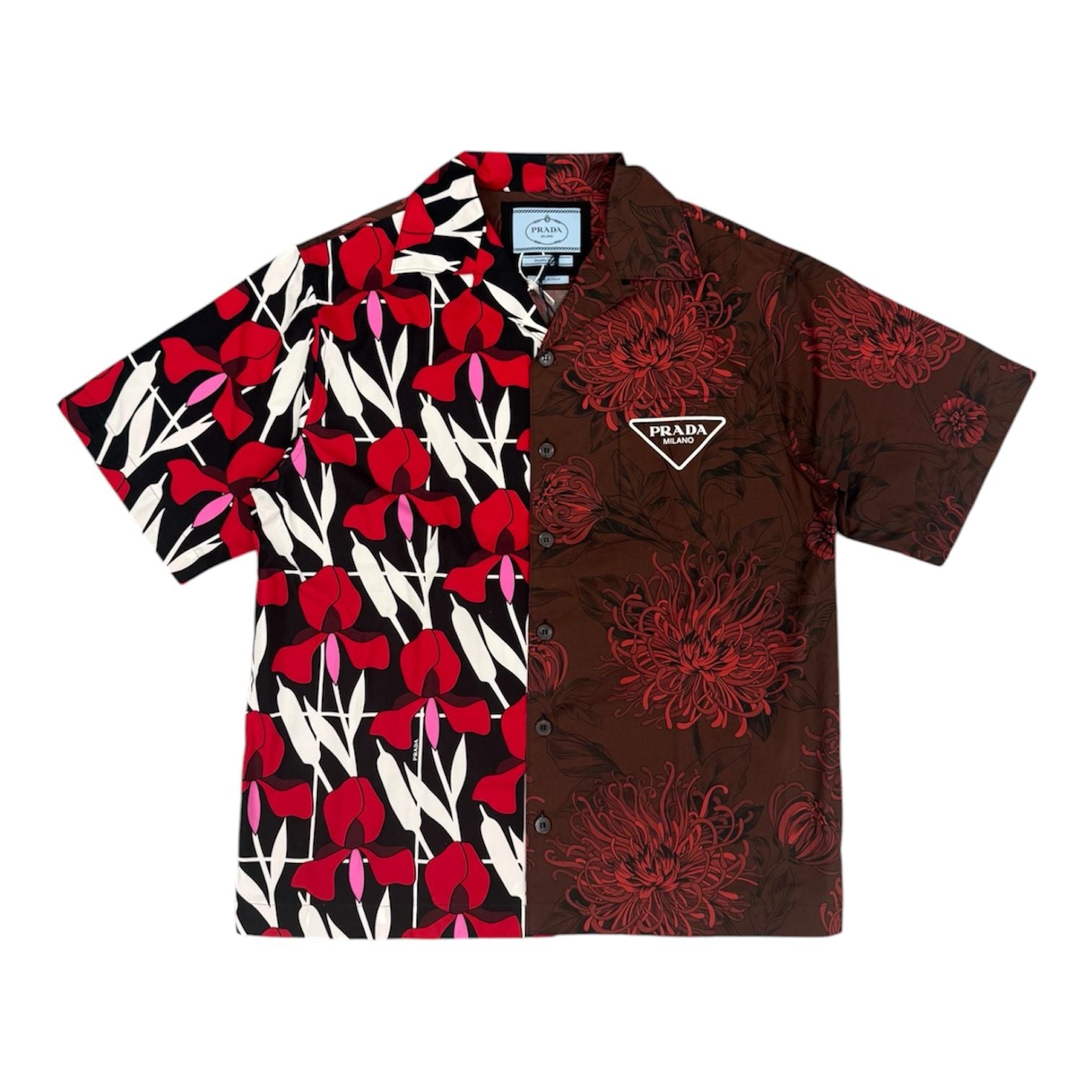 Prada Double Match Cotton Shirt (Red Multi)
