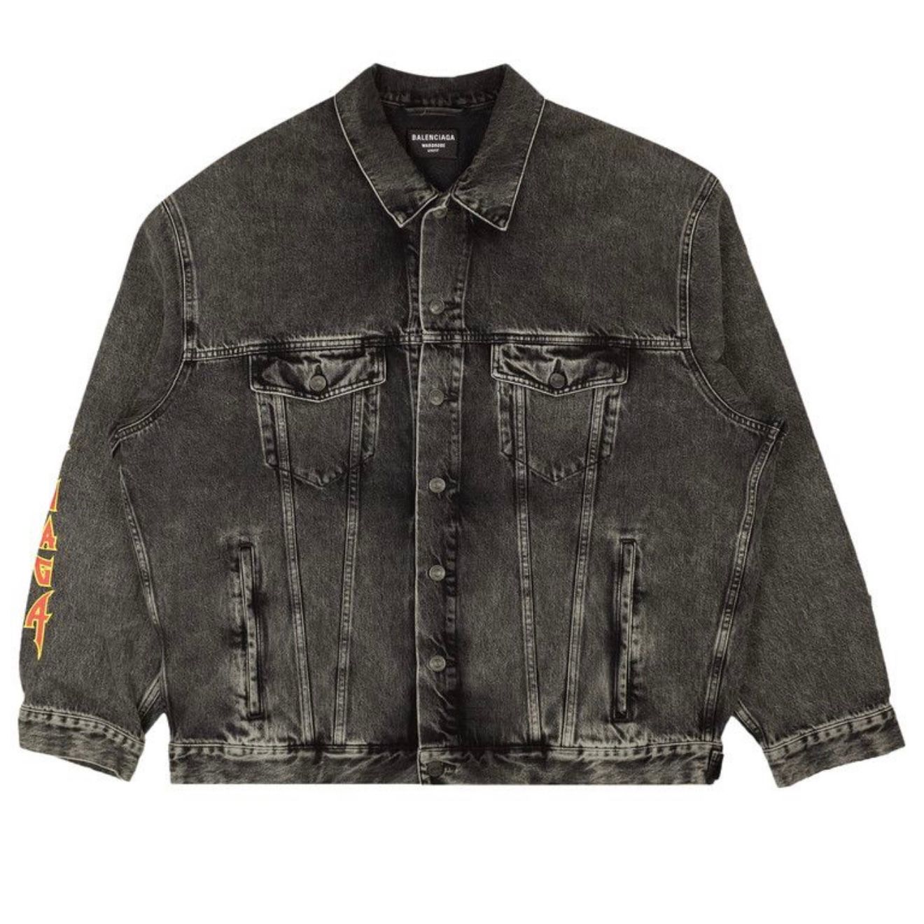 Balenciaga Washed Metal Oversized Denim Jacket (Black)