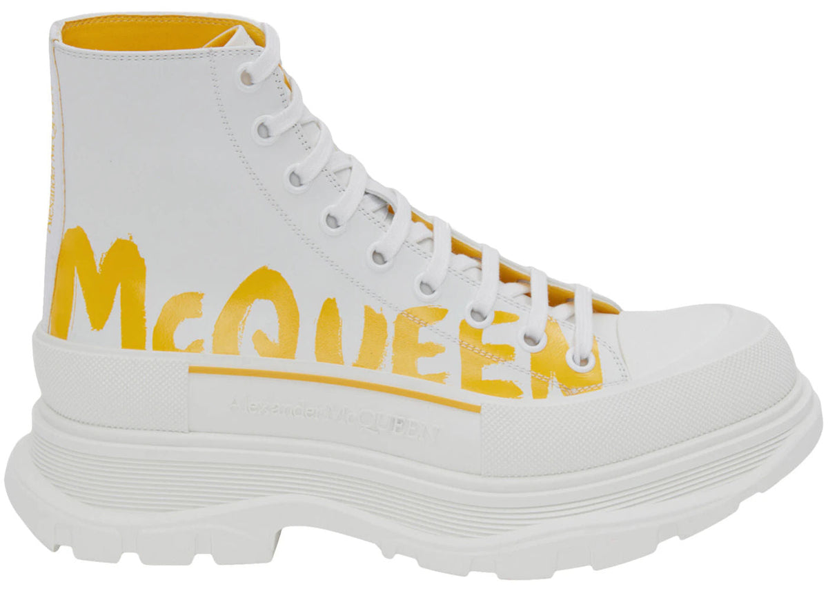 Alexander McQueen Tread Slick Boot Graffiti White Yellow Pop - Preowned
