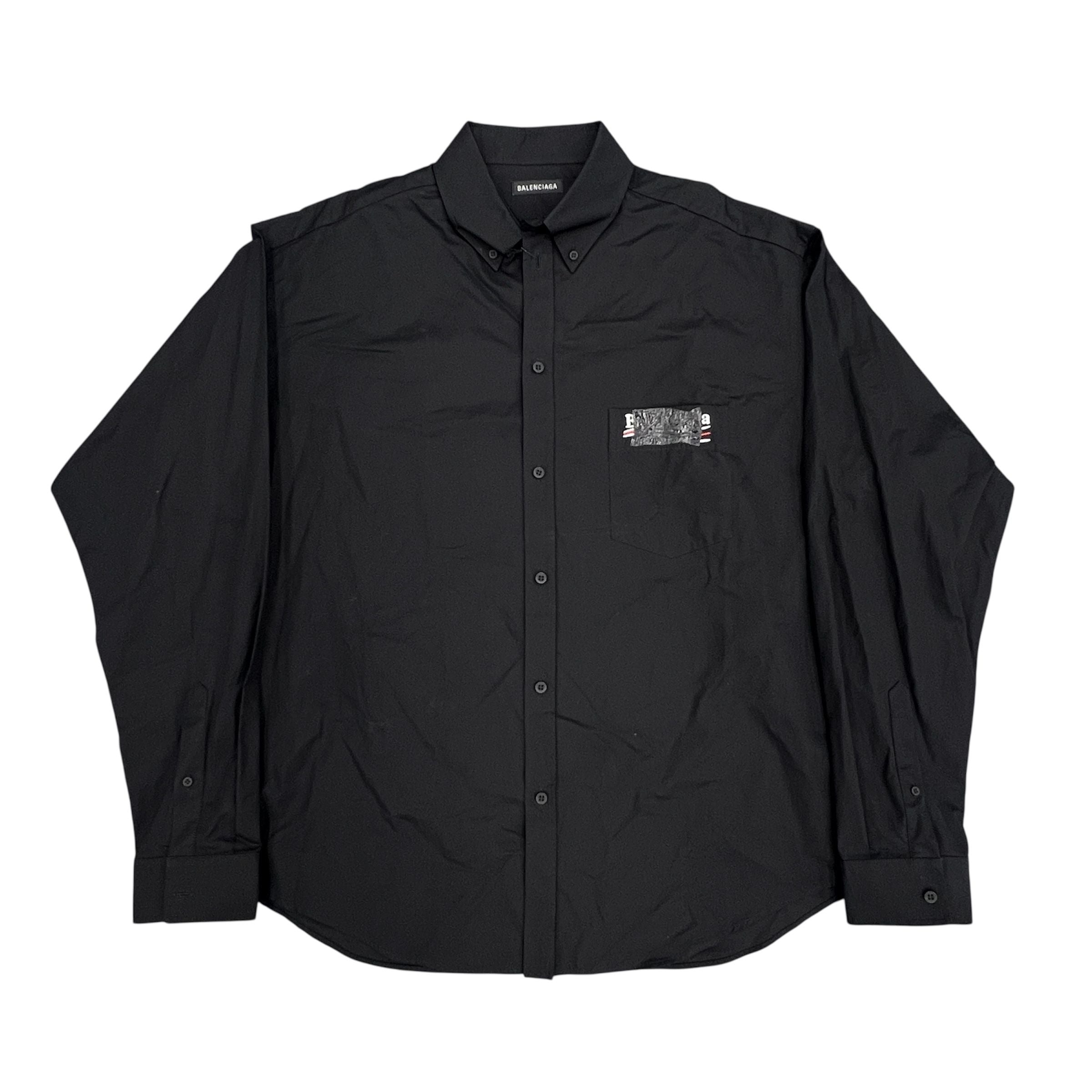 Balenciaga Taped Logo Button Up Shirt (Black)