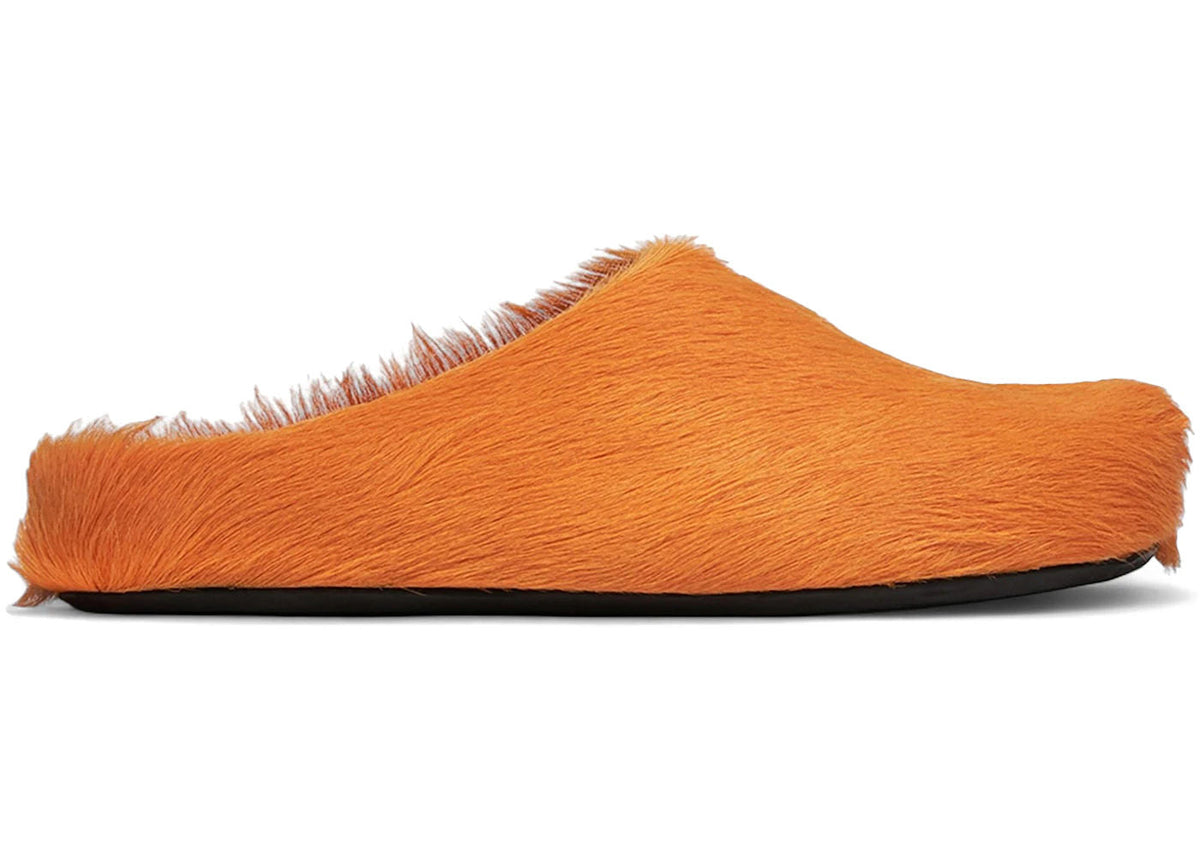 Marni Long Hair Calfskin Fussbett Sabot Mule Pumpkin - Preowned