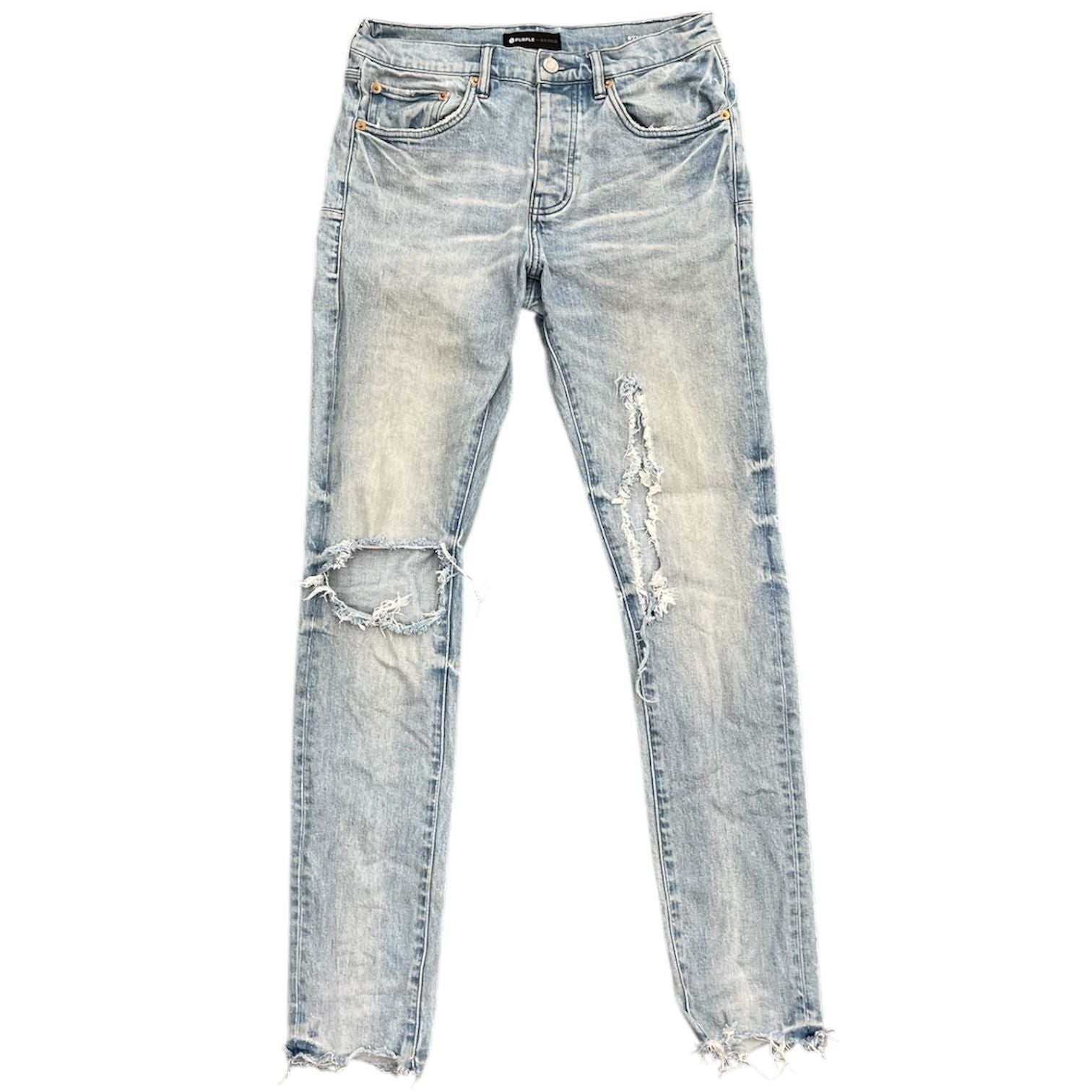 Purple P005 Straight Slim Fit Distressed Light Indigo Jeans - Preowned