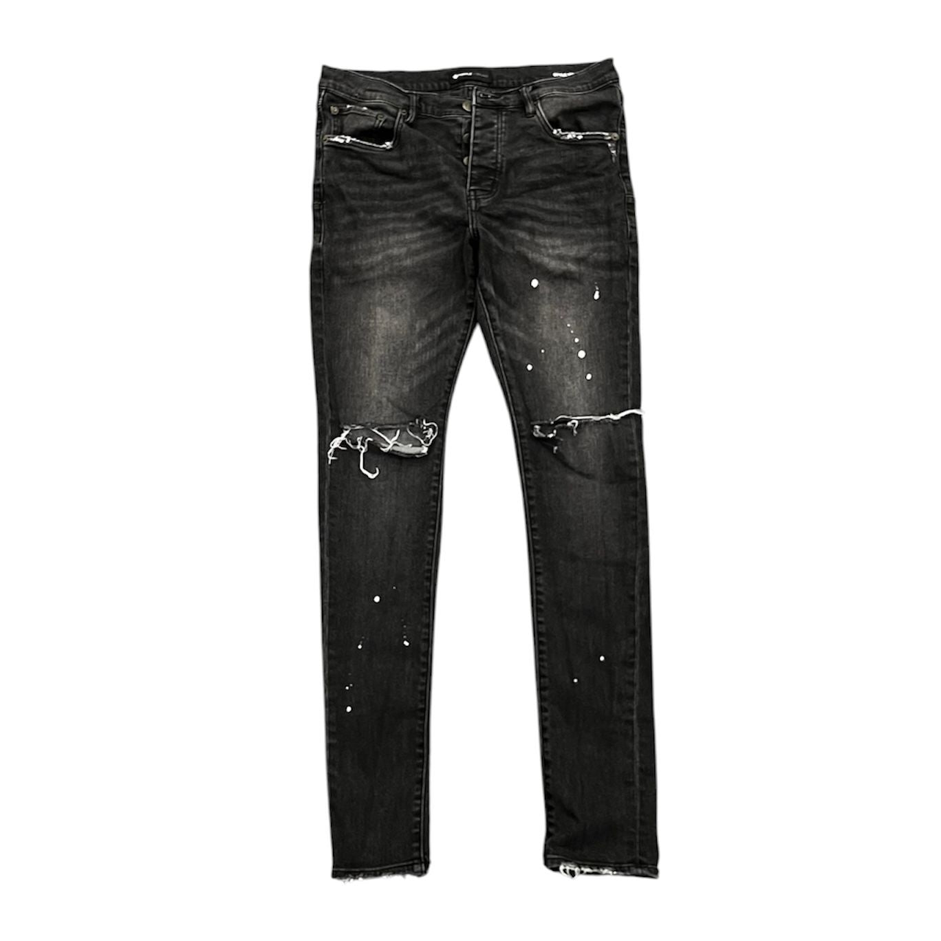 Purple Brand P.001 Splatter Distressed Jeans (Black Wash) - Preowned