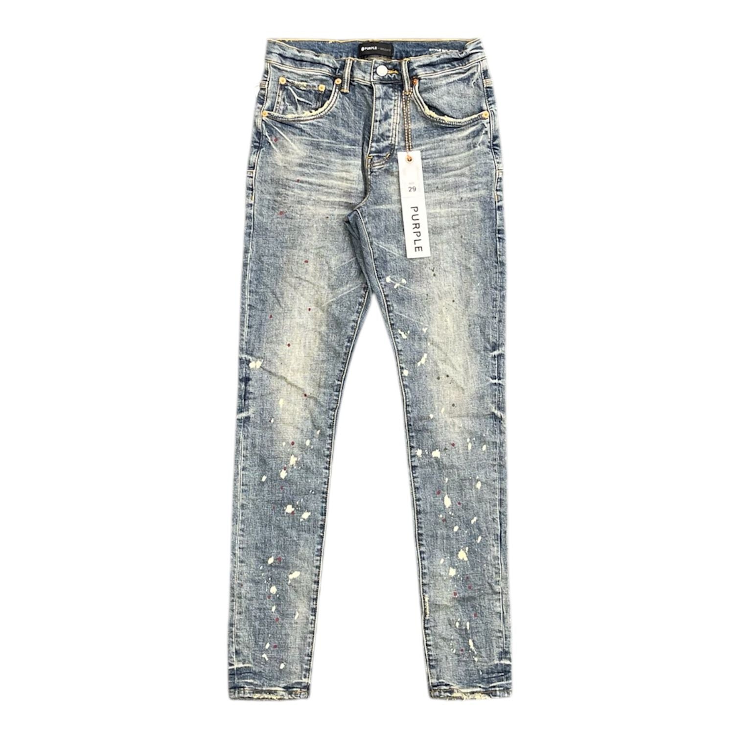 Purple Brand Paint Splatter Slim Jeans (Vintage Spotted Indigo)