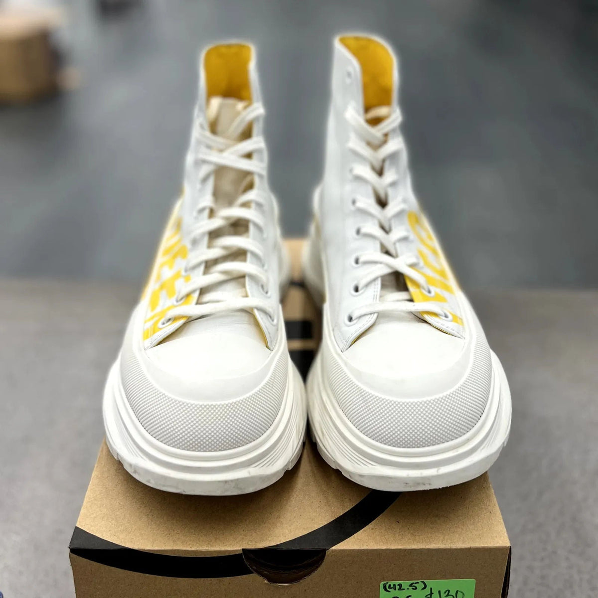 Alexander McQueen Tread Slick Boot Graffiti White Yellow Pop - Preowned