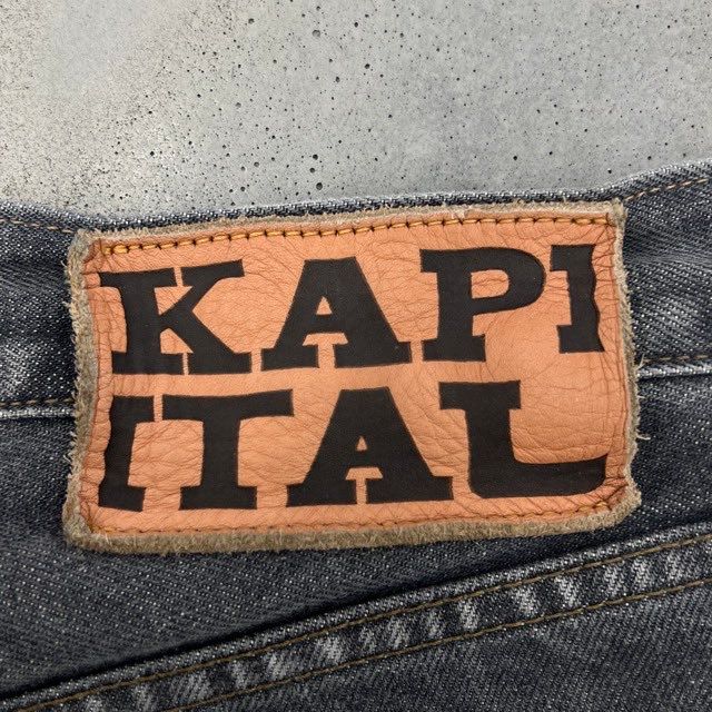 Kapital 14 Oz Denim 5P Bone Embroidery Shorts Black - Preowned