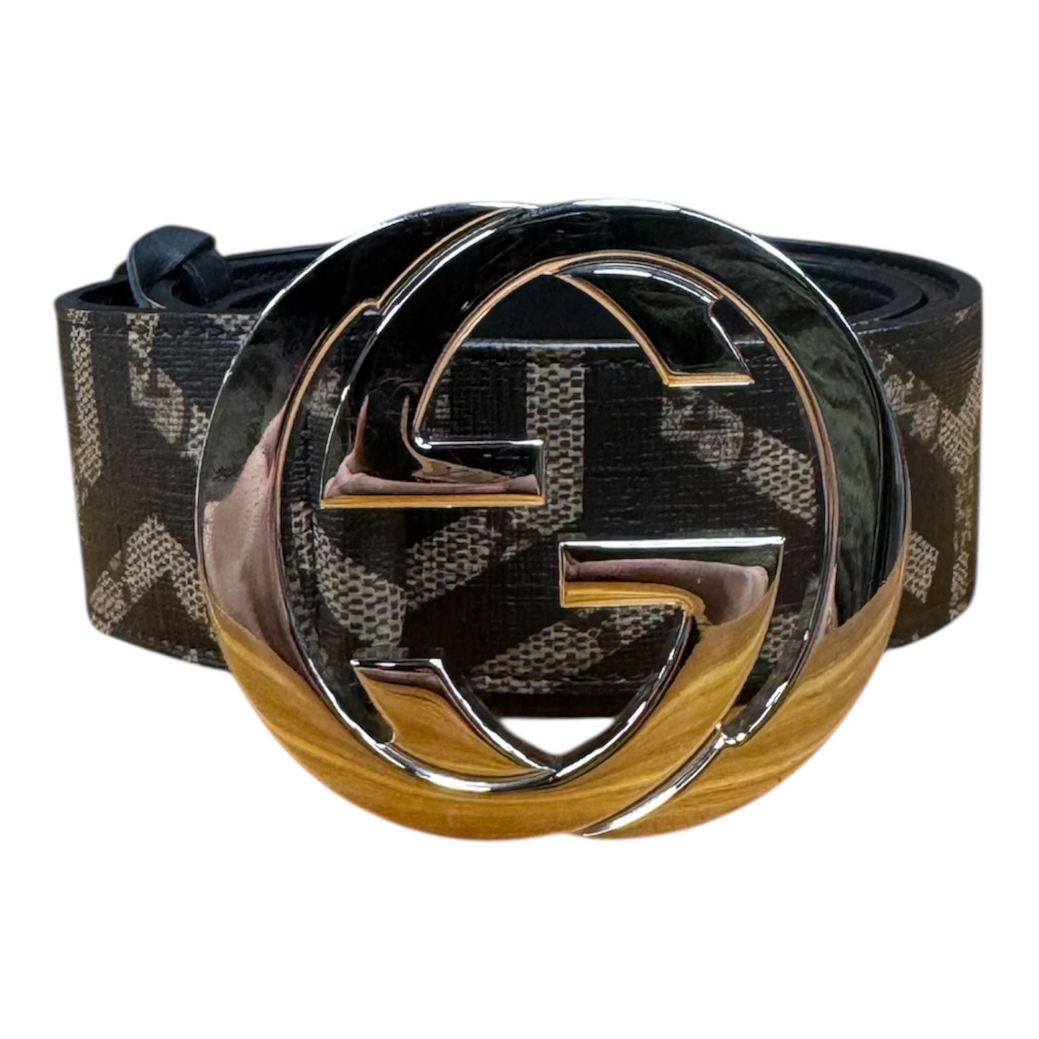 Gucci Interlocking Canvas Belt (Monogram/Black) - Preowned