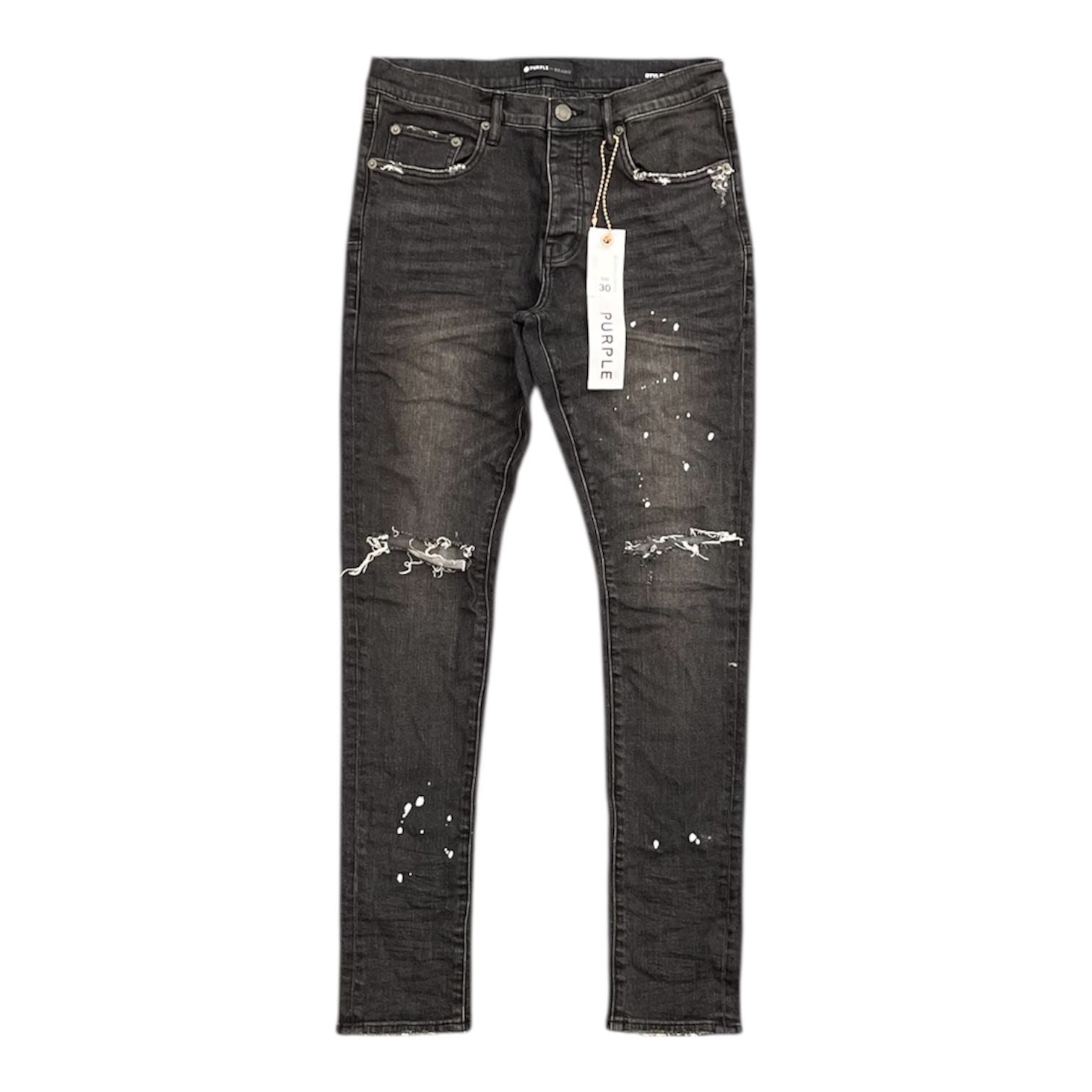 Purple Brand Ripped White Paint Skinny Jeans (Black Over Spray)