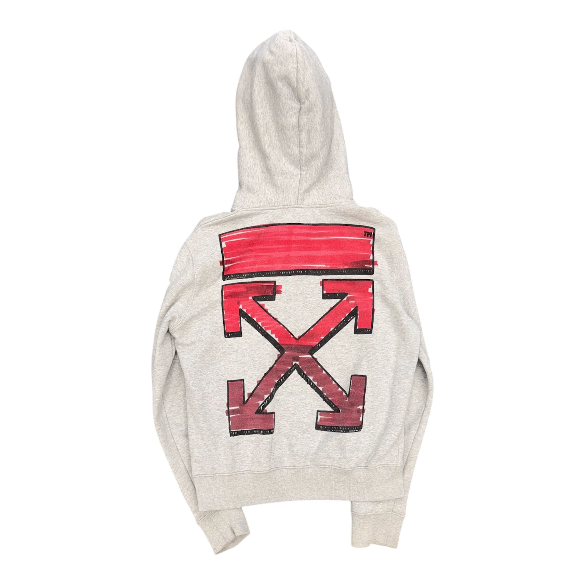 OFF-WHITE Marker Hoodie (Grey/Red) - Preowned