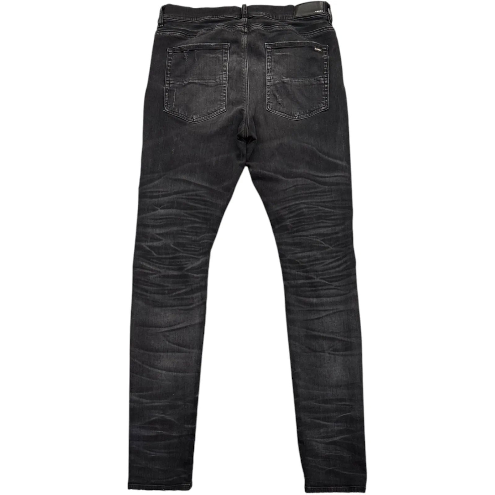 Amiri Distressed Sequined Patch Skinny Jean (Black) - Preowned