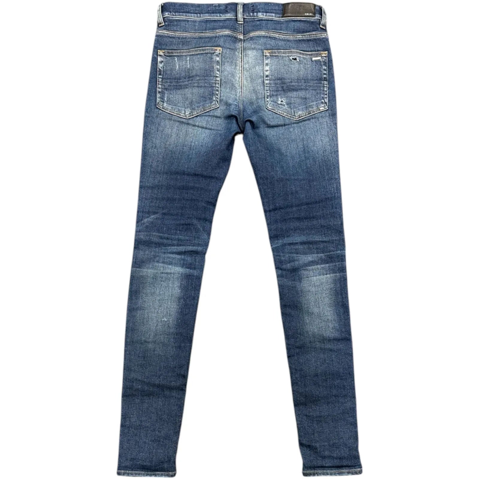 Amiri Mx1 Black Leather Patch Jeans (Inidgo) - Preowned