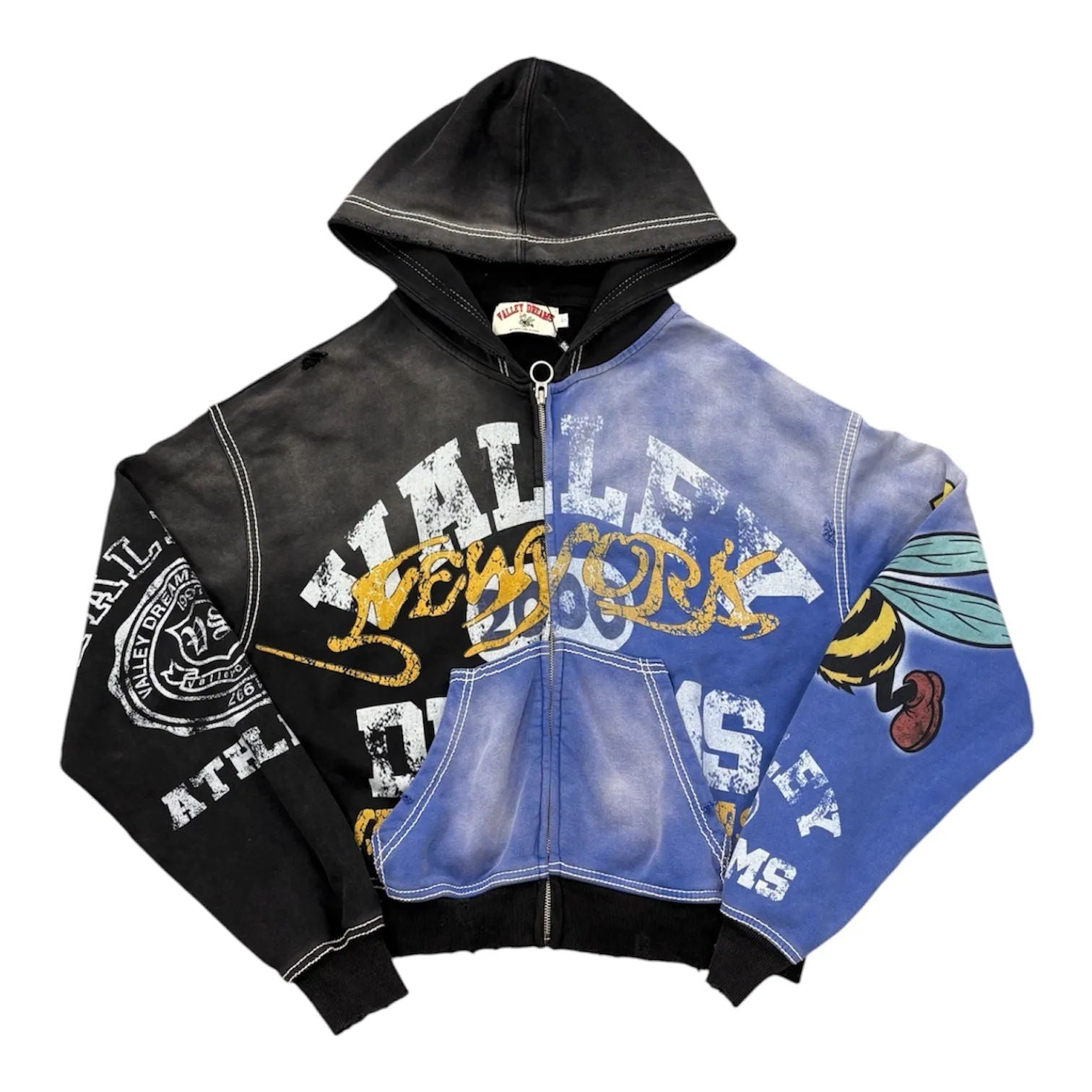 Vale Forever Bipolar Big Zip Up Hoodie (Black/Blue) - Preowned