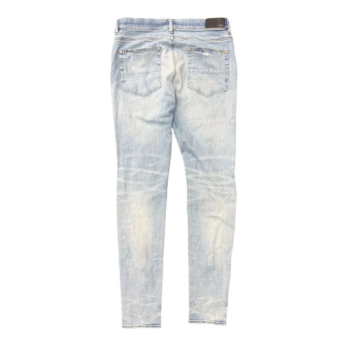Amiri MX1 Orange Cracked Leather Patch Jeans (Clay Indigo) - Preowned