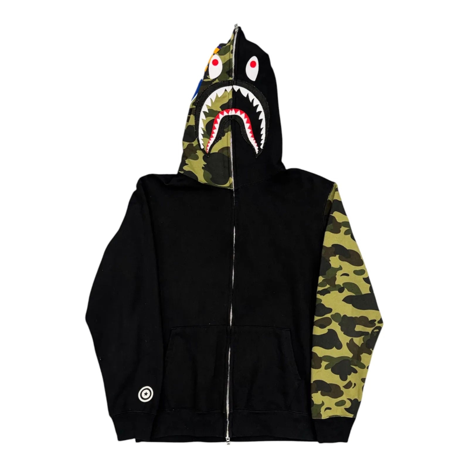 Bape Shark Zip Up Hoodie (Black/Camo) - Preowned