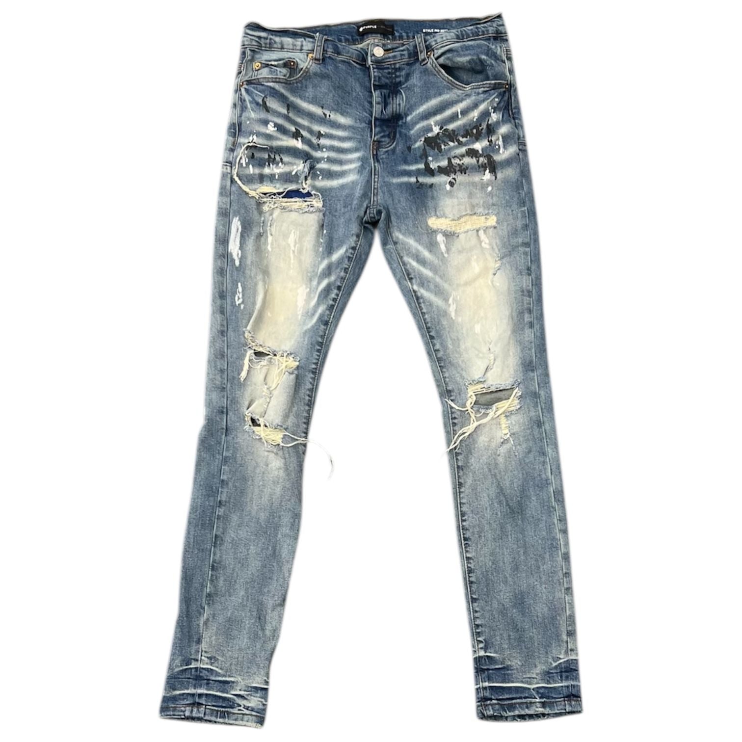 Purple Distressed Paint Splatter Jeans - Preowned