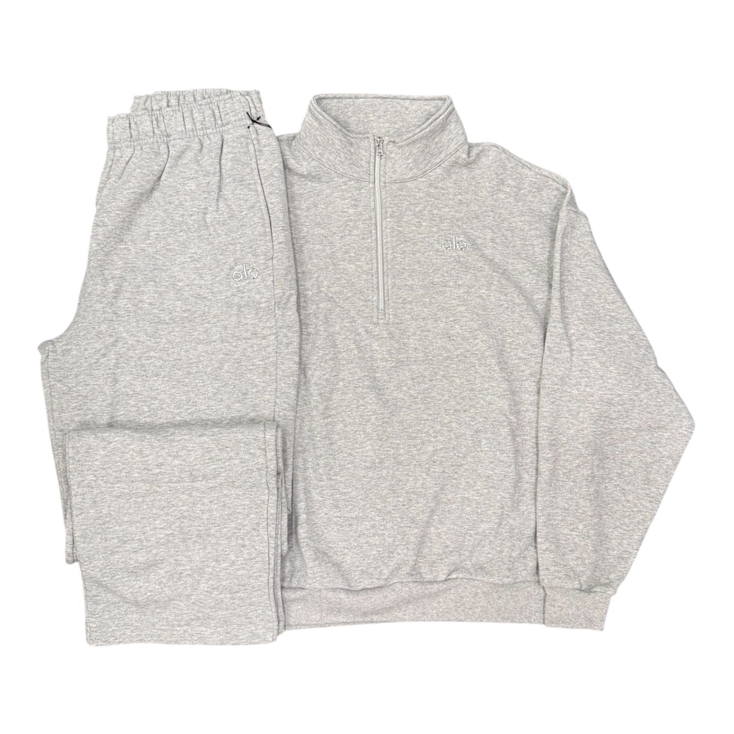 Alo Accolade Quarter Zip Pullover & Accolade Straight Leg Sweatpants Set (Grey)