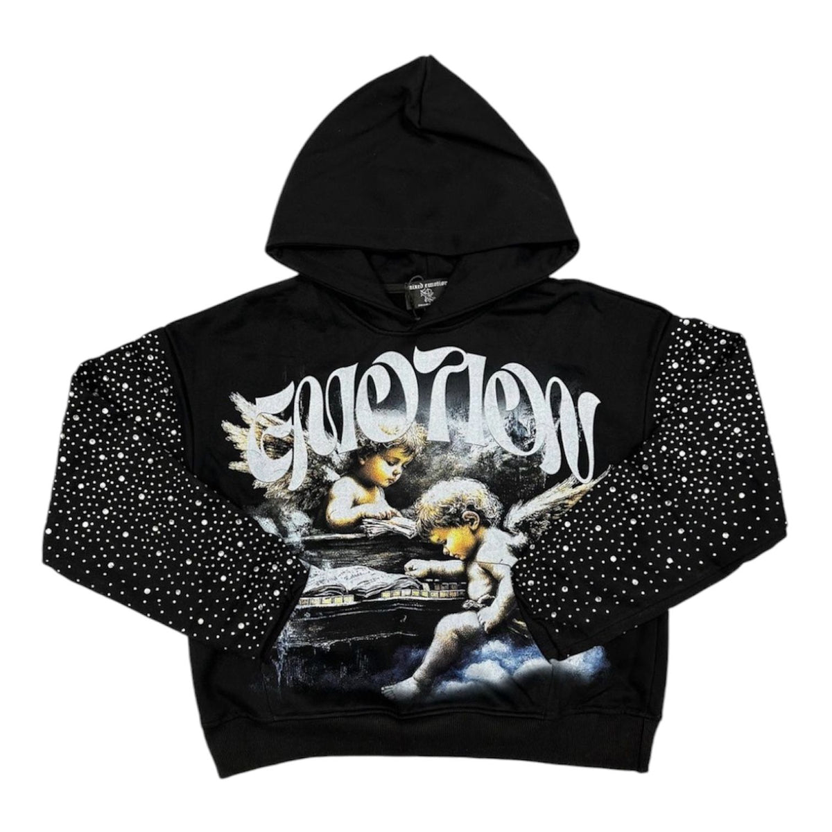 Mixed Emotion Fallen Angels Rhinestone Hoodie (Black) - Preowned