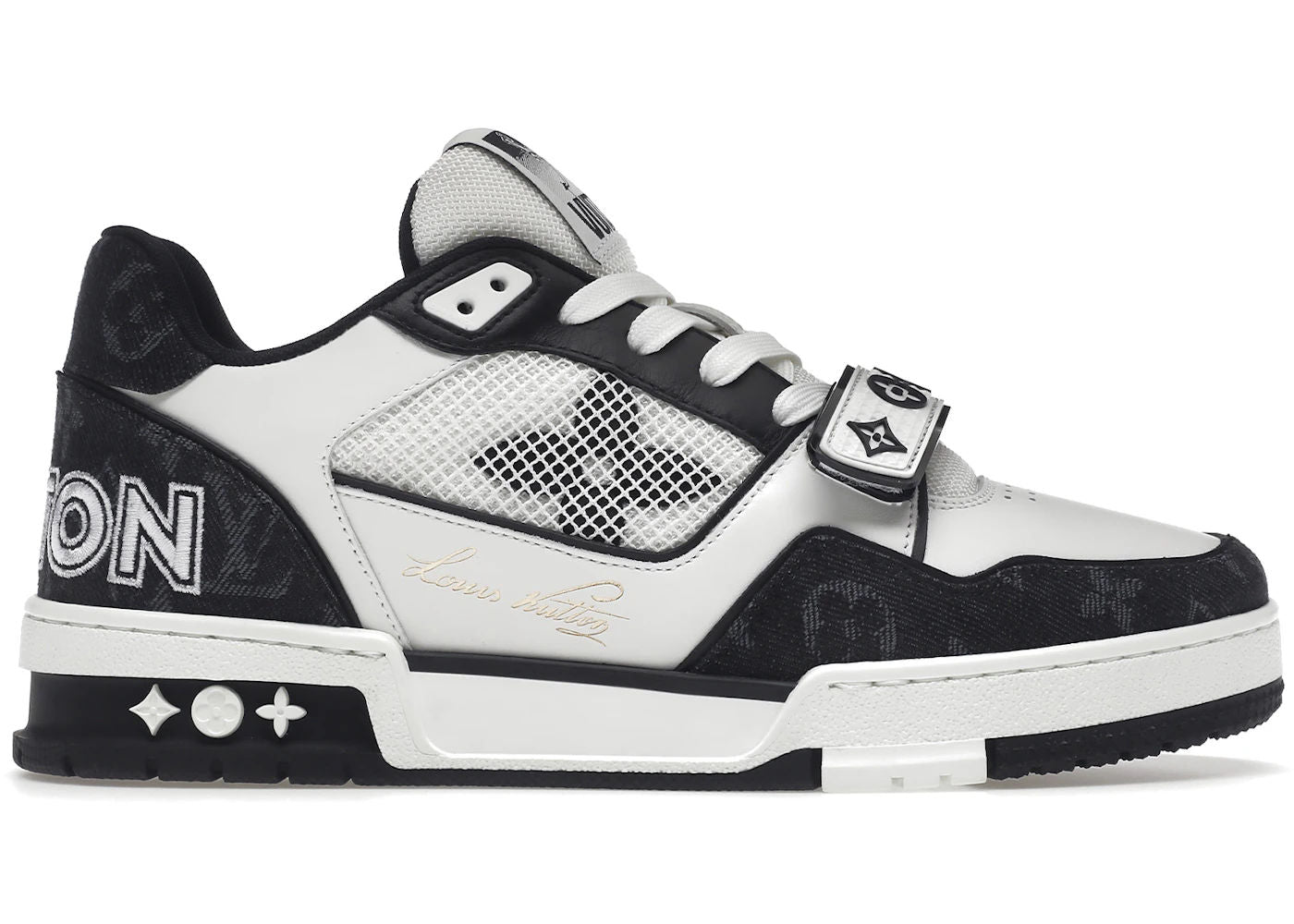 Louis Vuitton LV Trainer Velcro Strap Monogram Denim Black White - Preowned