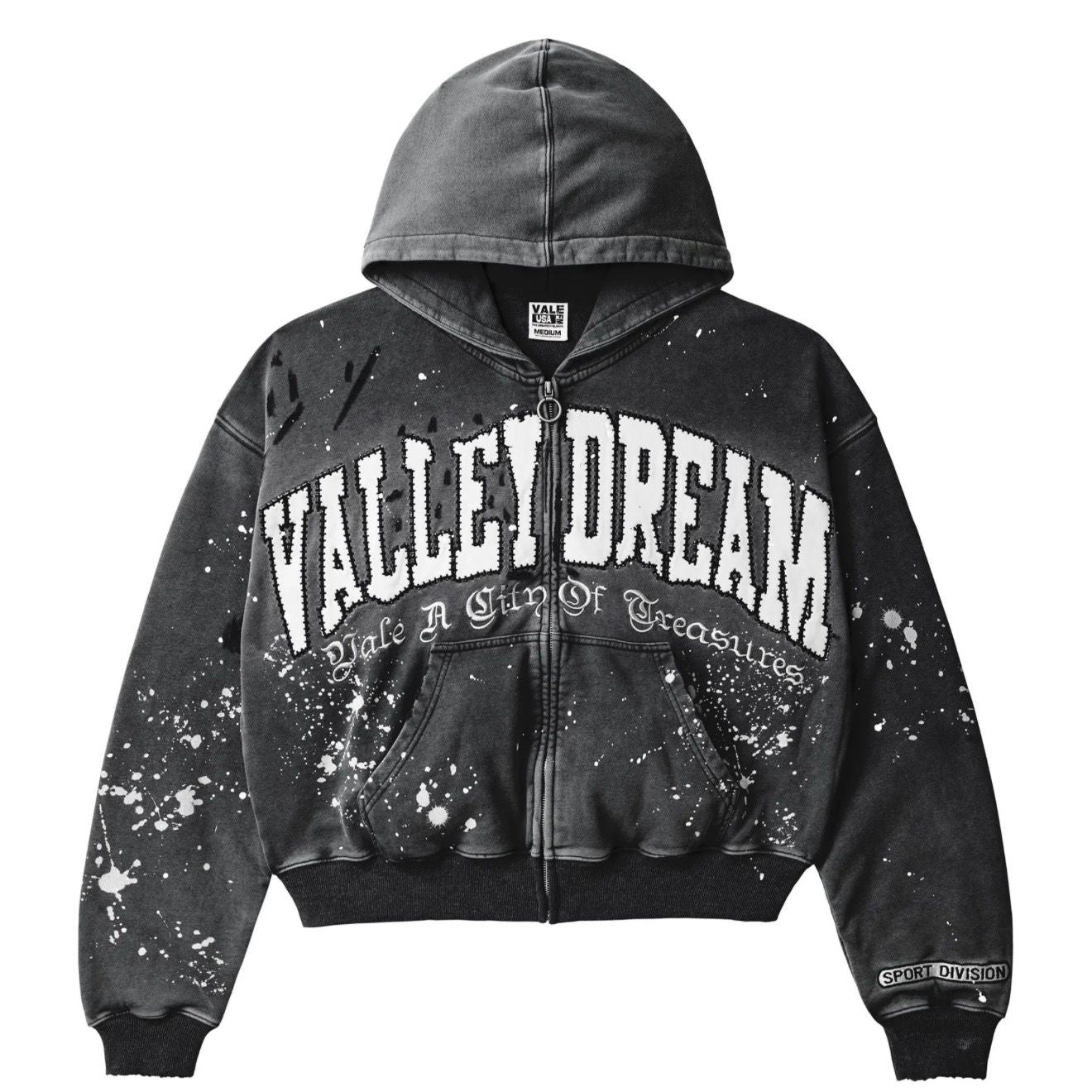 Vale Forever Paint Zip Up Hoodie (Washed Black) - Preowned