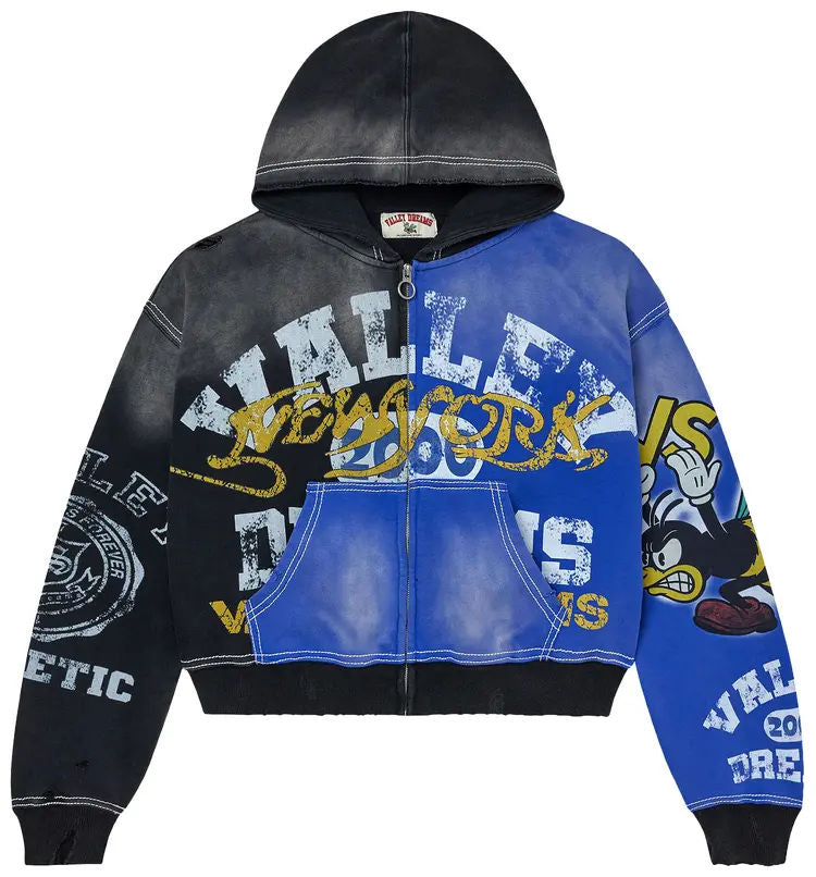 Vale Forever Bipolar Big Zip Up Hoodie (Black/Blue) - Preowned