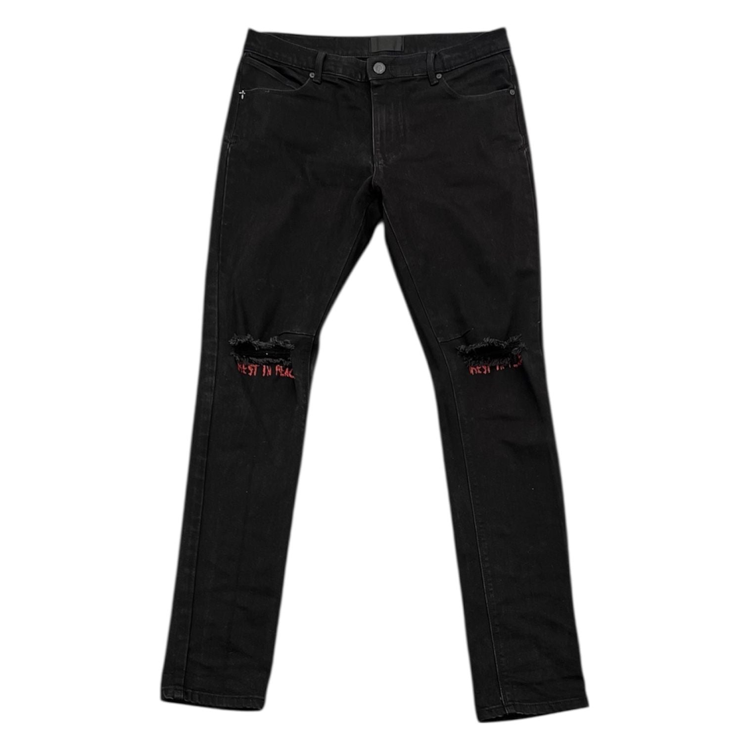 RTA Bryant Ripped Skinny Jeans Rest In Peace (Black/Red) - Preowned