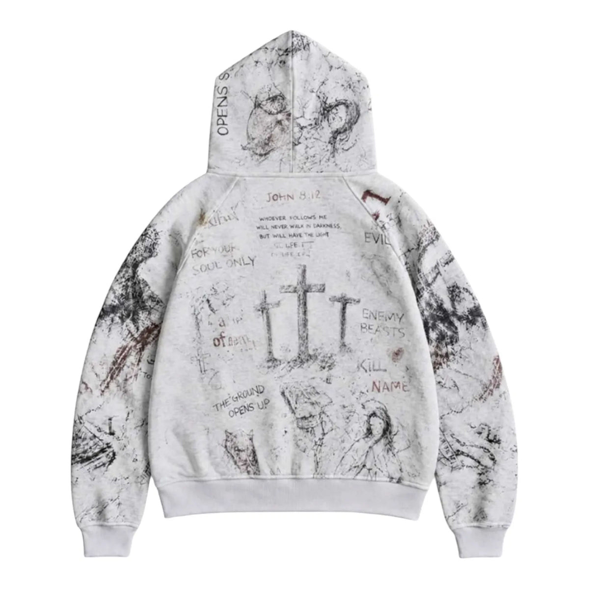 We Are Righteous Fear No Evil Zip Up Hoodie (Grey)