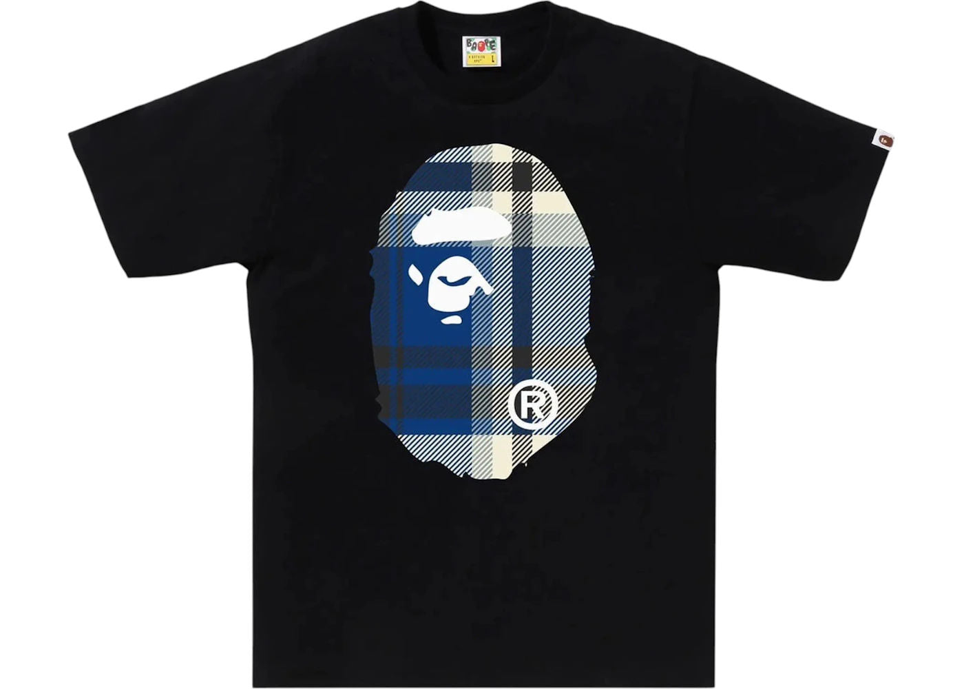 BAPE A Bathing Ape Check Big Ape Head Tee Black - Preowned