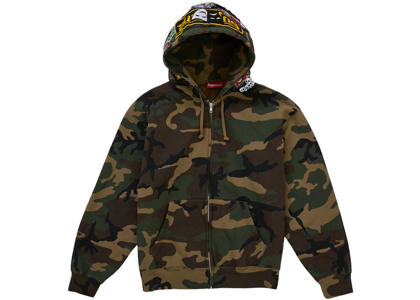 Supreme Patches Zip Up Hooded Sweatshirt Woodland Camo
