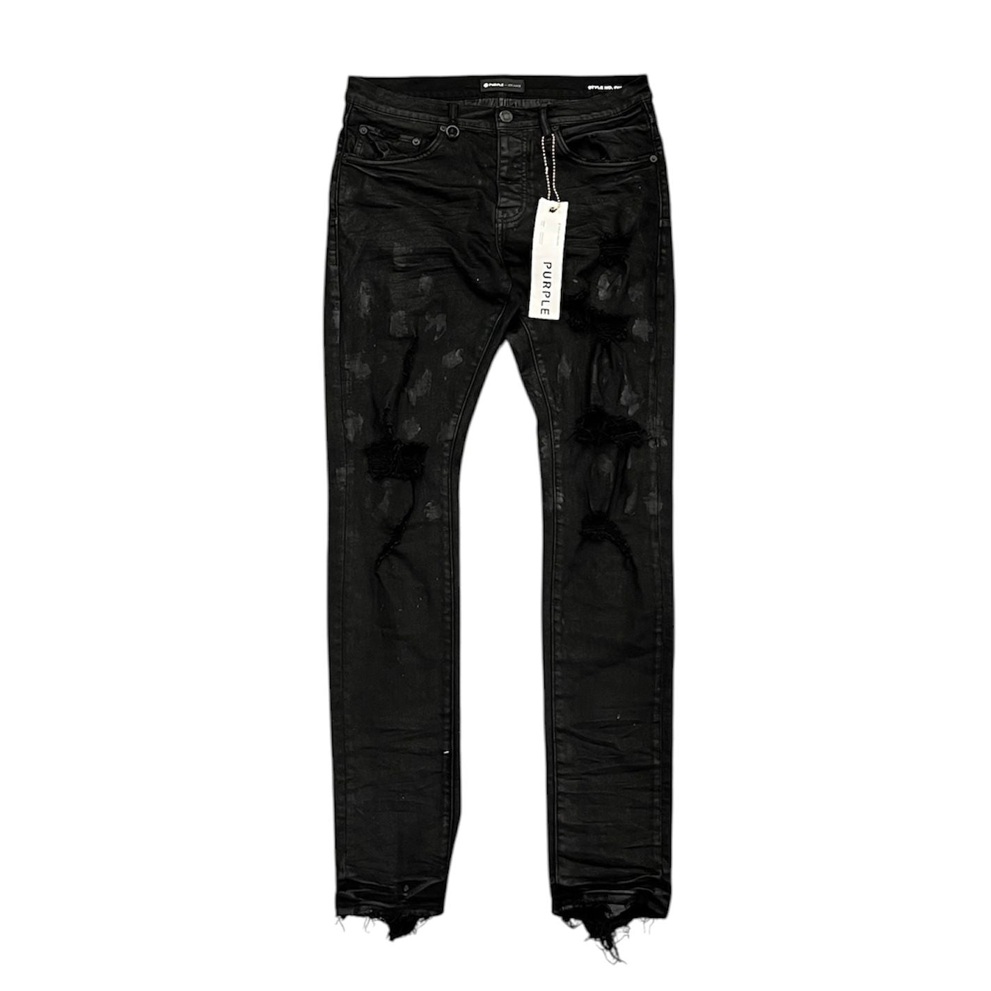 Purple Brand Low Rise Coated Skinny Jeans (Black Oil Spill) - Preowned