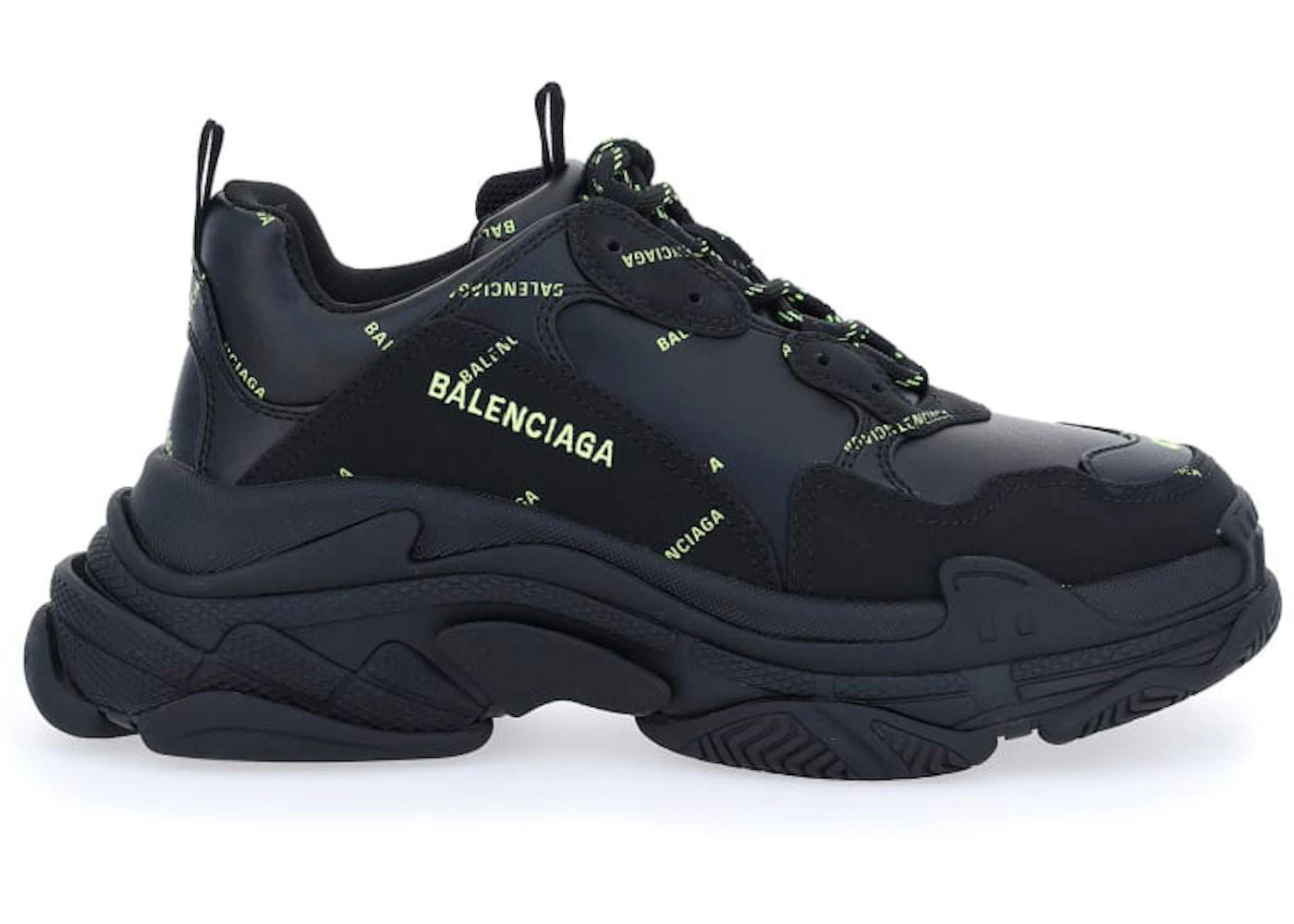 Balenciaga Triple S Allover Logo Black Green - Preowned